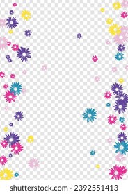 Multi-colored Leaf Background Transparent Vector. Garden Doodle Card. Purple Gerbera Draw. Small Illustration. Pretty Green Petal.