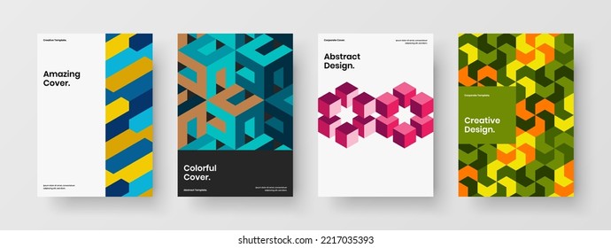 Multicolored leaflet design vector template composition. Colorful geometric shapes postcard layout collection.