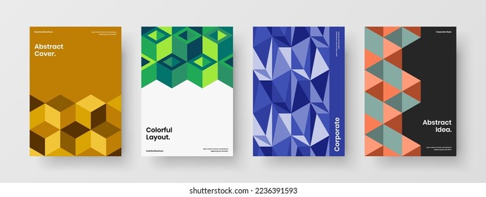 Multicolored leaflet vector design layout composition. Creative mosaic tiles postcard template collection.