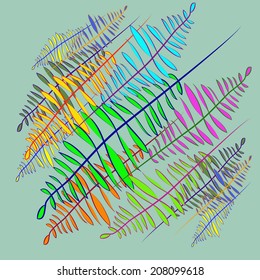 Multicolored leaves on a light blue background.Handmade.