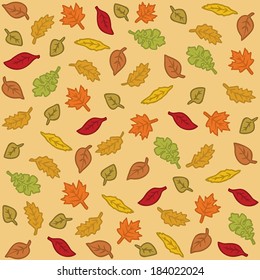 Multicolored leaves pattern. Warm, fall colors.