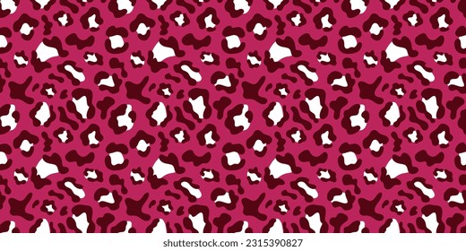 Multicolored Leopard Seamless Pattern. Pink background and white spots. Viva Magenta. Long rectangular print