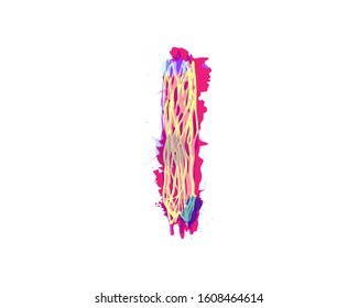 Multicolored letter with blots and smudges of paint.