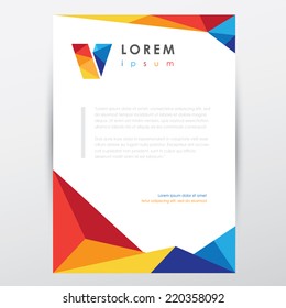 multicolored letterhead document paper template in trendy low poly style-for business visual identity