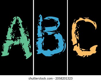 Multicolored letters on a black background. Vector letters. Vector english alphabet