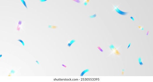 Multicolored light effect and zigzag ribbons falling from above on streamer, tinsel vector