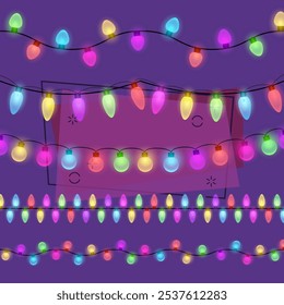 Multi-colored light garlands background. Various string lights collection. Can be used for topics like decoration, party, night illumination