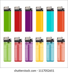 multi-colored lighters in a flat design on a white background. Vector