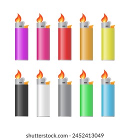 Multicolored lighters isolated on white background.