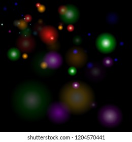 a lot of multicolored lights on a black background abstract background vector illustration