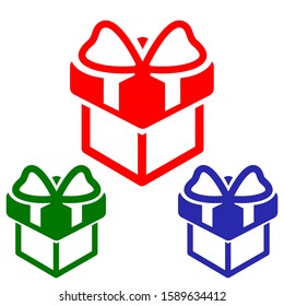 Multicolored linear gift boxes icon . Set, holiday collection for New Year, Christmas, Birthday, Valentine's Day, Wedding