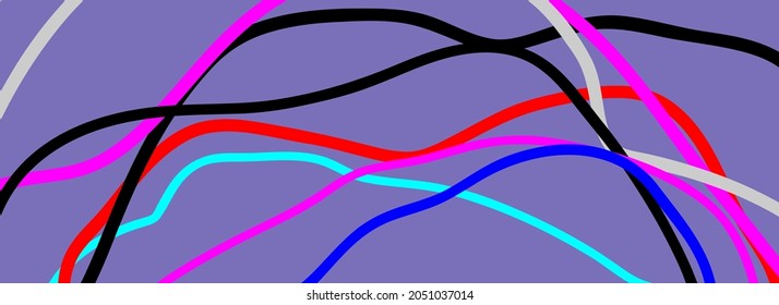 Multicolored lines, abstract background. Outline waves, abstract colored shapes, ribbons, streamers. Modern contemporary background.