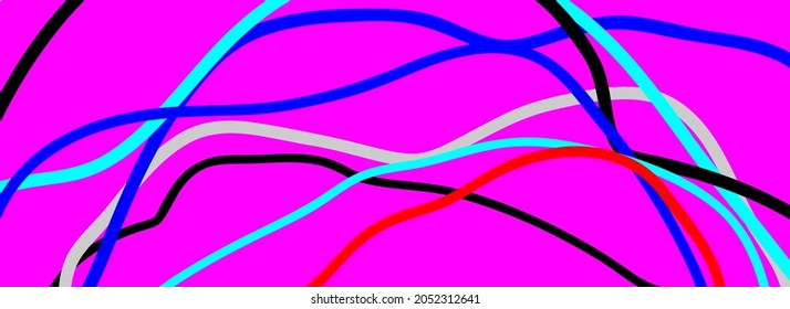 Multicolored lines, abstract background. Outline waves, abstract colored shapes, ribbons, streamers. Modern contemporary background.
