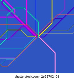Linhas multicoloridas em um plano de fundo brilhante. Abstrato colorido padrão geométrico de linhas. Esquema abstrato de movimento de diferentes tipos de transporte. Ilustração vetorial