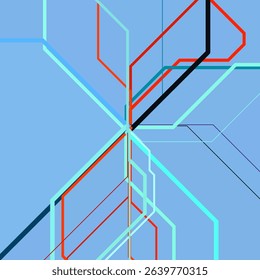 Multicolored lines on a bright background. Abstract colorful geometric pattern of lines. Abstract scheme of movement of different types of transport. Vector illustration