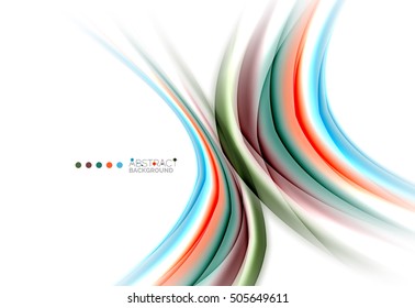 Multicolored lines on white, motion concept abstract background. Vector