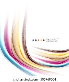 Líneas multicolores sobre fondo abstracto de concepto de movimiento en blanco. Vector
