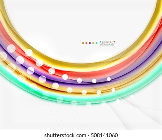 Líneas multicolores sobre fondo abstracto de concepto de movimiento en blanco. Vector