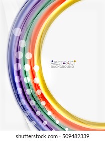 Multicolored lines on white, motion concept abstract background. Vector