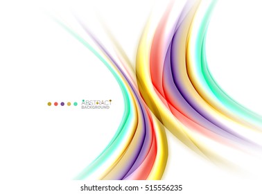 Líneas multicolores sobre fondo abstracto de concepto de movimiento en blanco. Vector