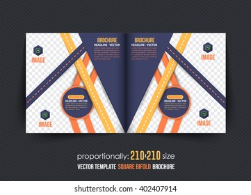 Multicolored Lines Style Brochure Design. Corporate Leaflet, Cover Template Square Bi-Fold