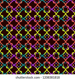 Multi-colored lines woven on a dark background
