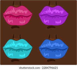 mehrfarbige Lippen auf dunklem Hintergrund. Helle weibliche Lippen