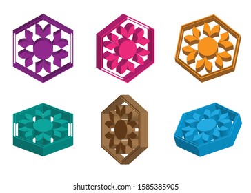 The multicolored logo has a depth resulting from the shadow dimension.