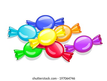 Multicolored lollipops on white background