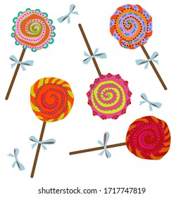 Multi-colored lollipops vector illustration set for your design.