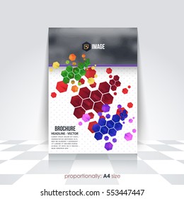Multicolored Low Poly Brochure, A4 Flyer Document Vector Background. Corporate Leaflet, Textbook Cover Design. Image Add Feature Print Ready Business Pamphlet or Colorful Polygonal Booklet Template
