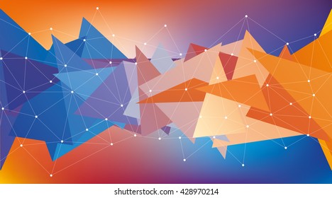 Multicolored low polygon shapes, color mosaic, vector design, creative background, blue and orange, templates design