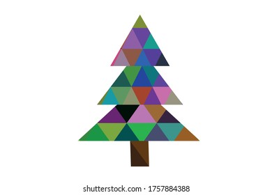Multicolored low polygon style christmas tree vector illustration consisting of triangles.