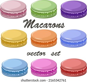 Multi-colored macarons in a set.Vector set of colorful macaroons on a transparent background.