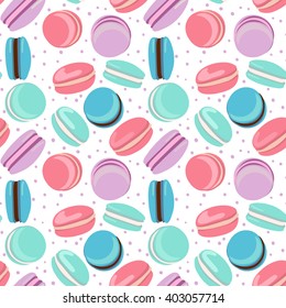 Multicolored macaroon seamless pattern.Multicolored macaroon-cookies on white background. Vector illustration  for web, mobile and print.