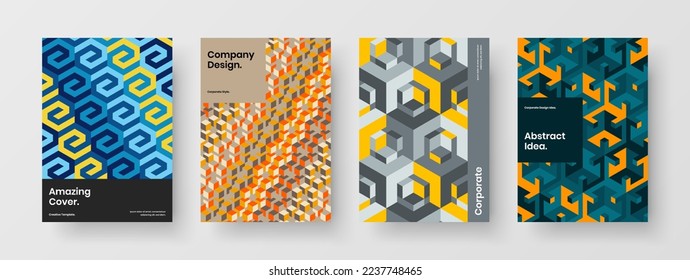 Colección de concepto vectorial de diseño de portada de revista multicolor. Limpiar el paquete de plantillas de volante de hexágonos de mosaico.