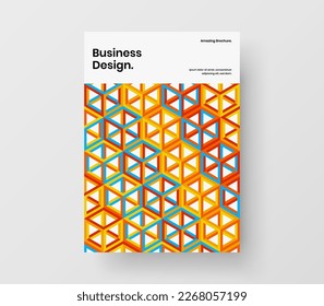 Multicolored magazine cover design vector illustration. Premium mosaic hexagons handbill template.