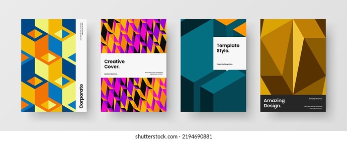 Multicolored magazine cover vector design layout bundle. Original mosaic pattern corporate brochure template composition.