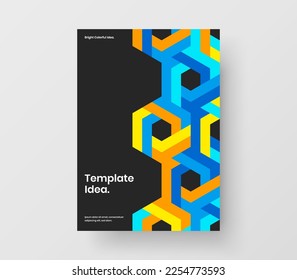 Multicolored magazine cover vector design template. Modern geometric pattern annual report layout.