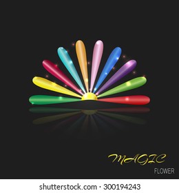 Multi-colored magical flower. Abstract flower on a dark background.