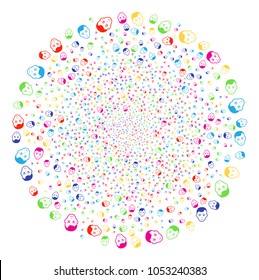 Multicolored Man Head fireworks spheric cluster. Vector cluster fireworks designed by randomized man head elements. Multi Colored Vector illustration.