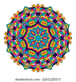 Multicolored mandala with bright floral pattern.