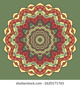 Mandala multicolorida com ornamento floral complexo. Paleta retrô. Ilustração vetorial