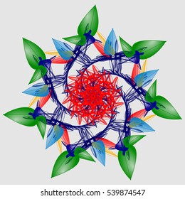 Multicolored mandala. Geometrical flower illustration isolated on gray background. Logo template. Arabic, Indian, ottoman motifs.