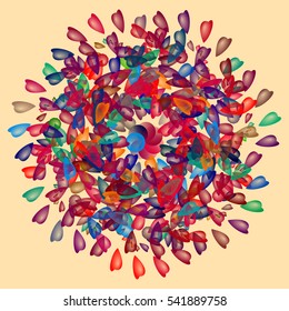 Multicolored mandala. Geometrical illustration with hearts. Logo template. Arabic, Indian, ottoman motifs.