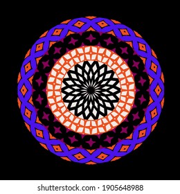 mehrfarbige Mandala auf schwarzem Hintergrund 