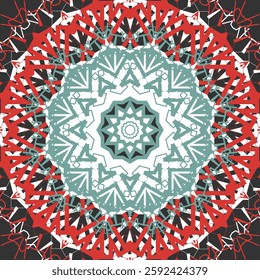 Multicolored mandala with original openwork ornament on textured background. Version 3. Vector illustration