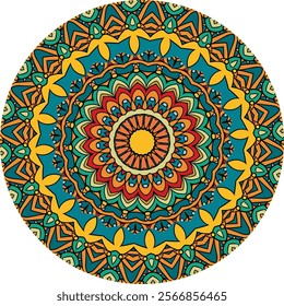 Multicolored Mandala with Radiant Symmetry and Geometric Harmony