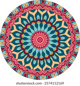 Multicolored Mandala with Radiant Symmetry and Geometric Harmony