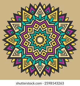 Multicolored mandala, round ornamental pattern, decorative element. Design for bandana, neckerchief, tablecloth or other. Version 2. Vector illustration